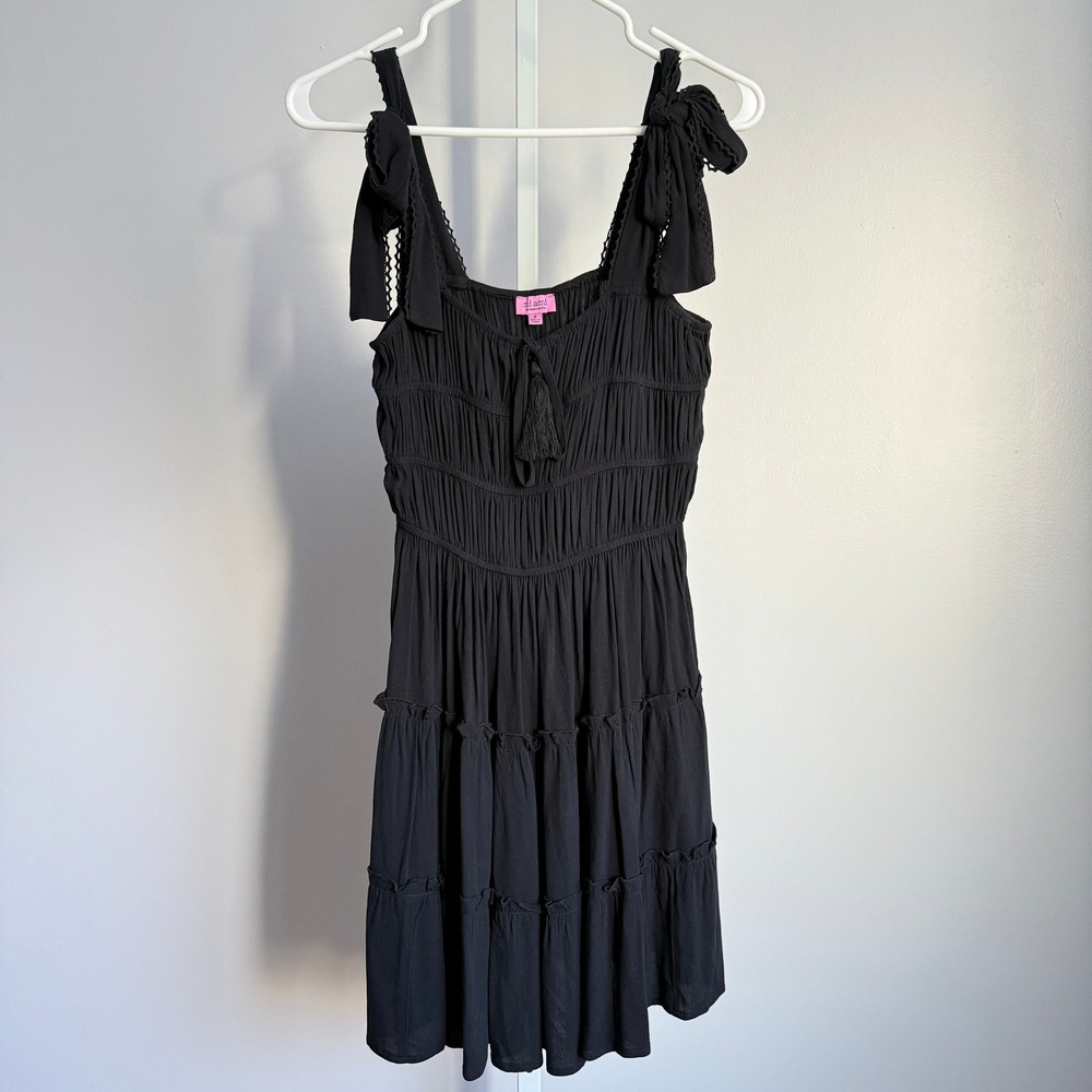 Francesca's Mi Ami‎ Black Tiered Mini Dress Tie Strap Sleeveless Smocked sz S